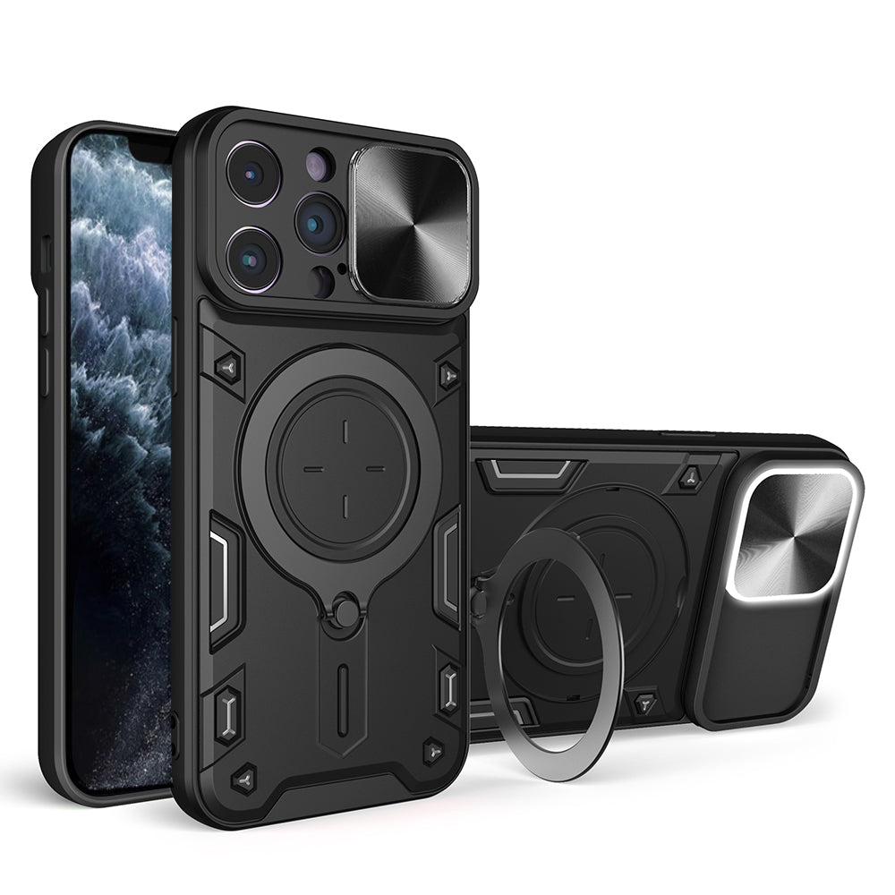 For iPhone 11 Pro Max Slide Camera Lid Drop-proof Cover Rotatable Kickstand PC + TPU Phone Case For iPhone 11 Pro Max Slide Camera Lid Drop-proof Cover Rotatable Kickstand PC + TPU Phone Case